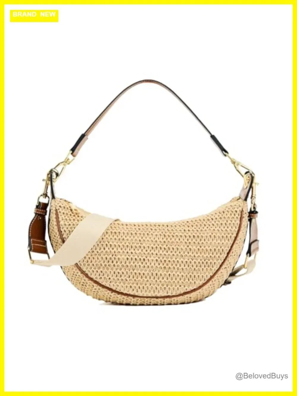 Straw Crossbody Bag Woven Crescent Hobo Purse with Adjustable Strap